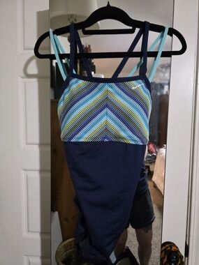 Nike Navy One-Piece Swimsuit with Aqua Accents NWT LARGE